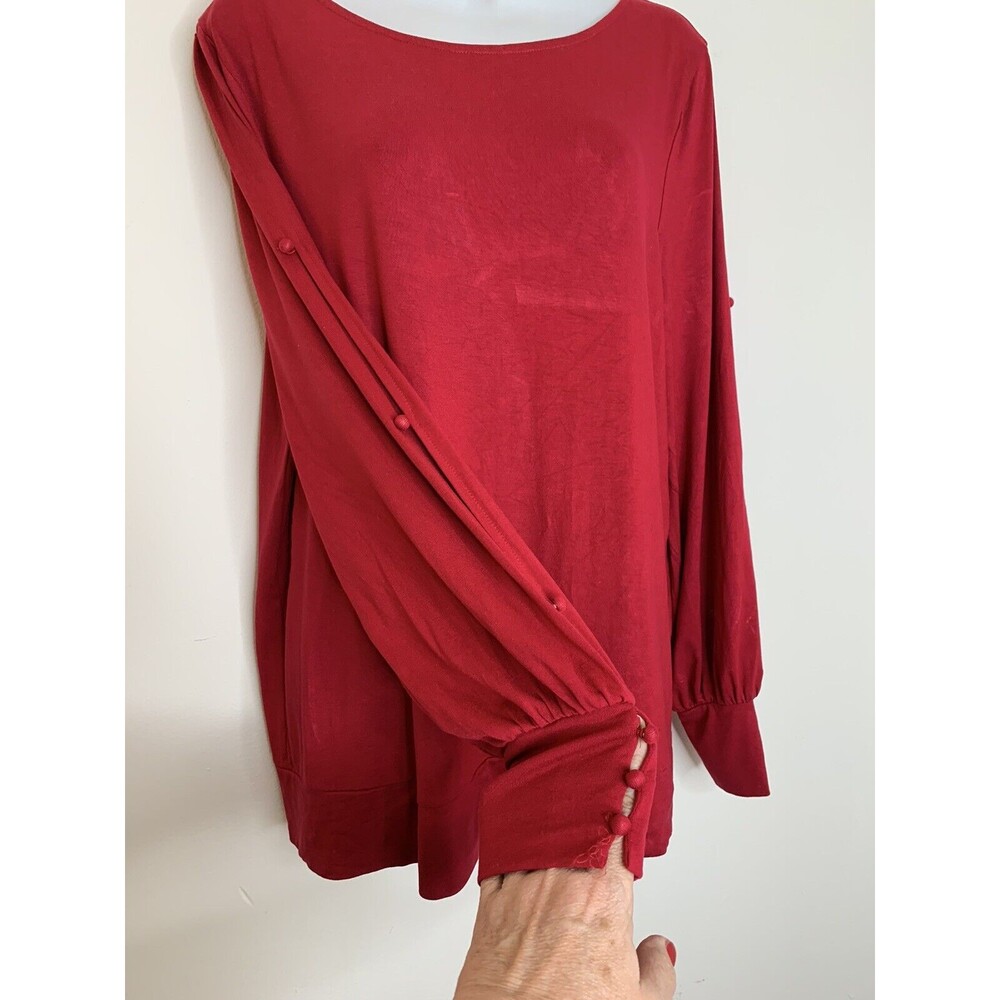 Chicos Radiant Red Slit Button Arm Peekaboo Sweater Womens 2 US L (09)